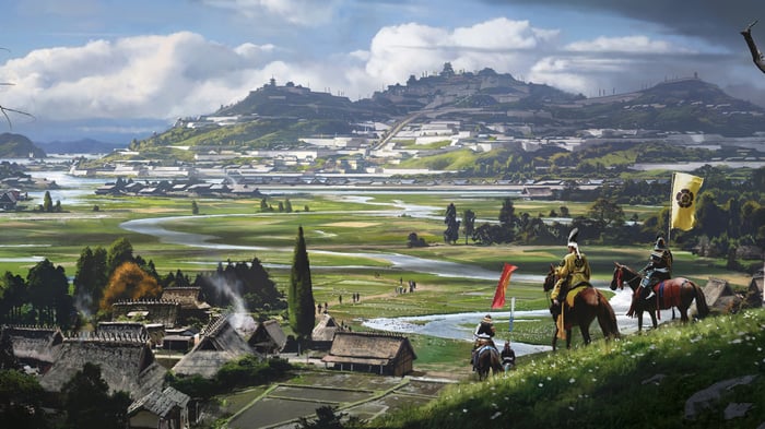 Japanese Castle Town with Horse Riders