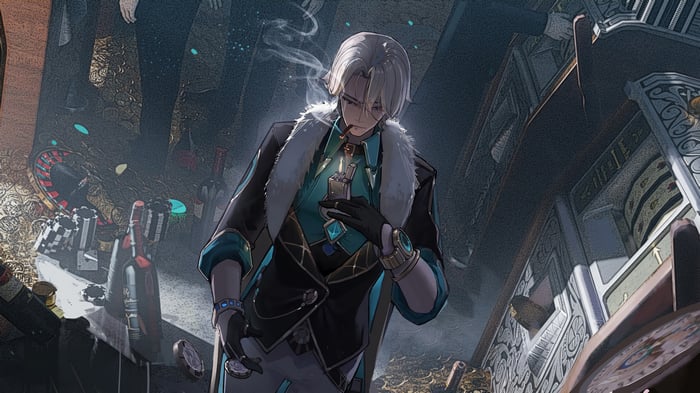 Aventurine from Honkai: Star Rail in a casino setting