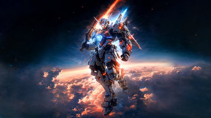 Gundam Robot in Space with Clouds 4K