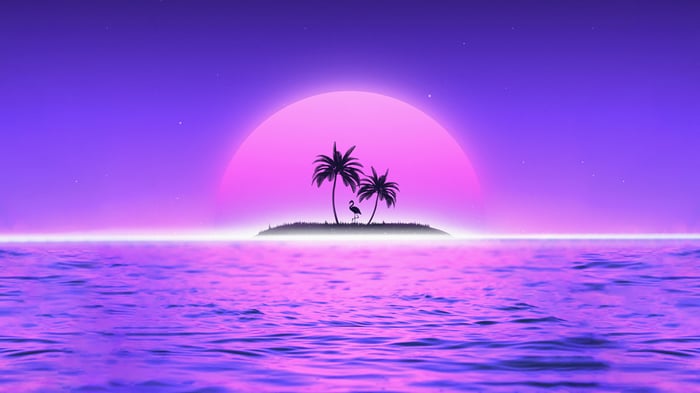 Vaporwave Sunset with Island and Flamingo 4K