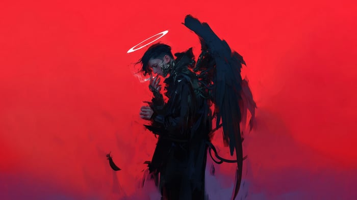 Anime Angel Boy Smoking with Black Wings 4K