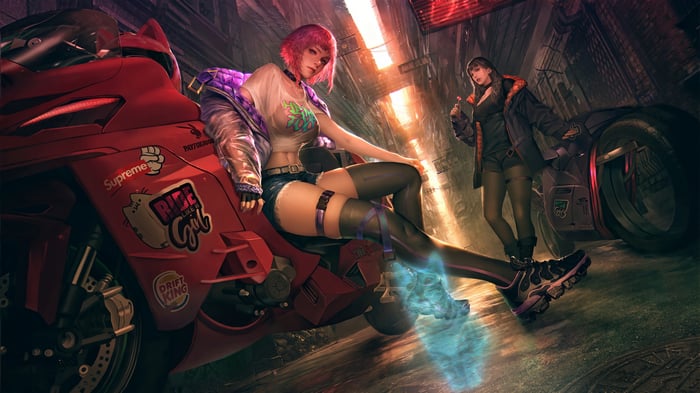 Cyberpunk Girls with Motorcycles 4K