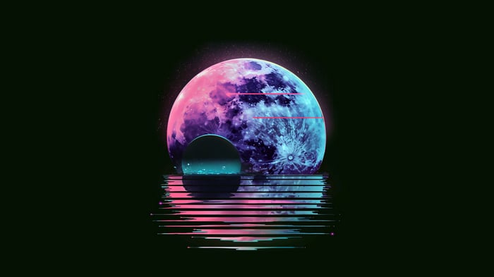 Retrowave Moon with Reflection