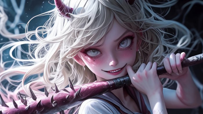 Anime Girl with Horns and Spiked Bat 4K