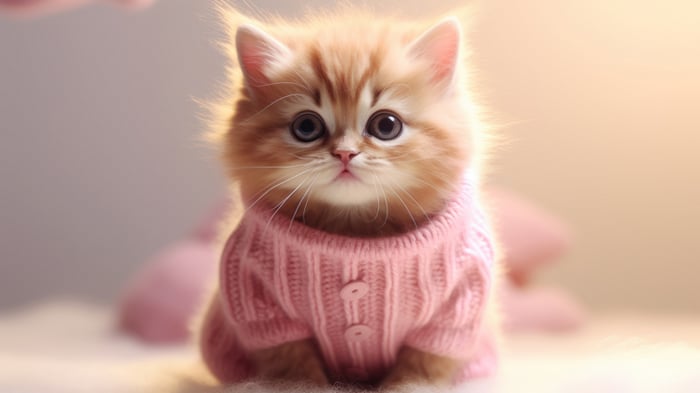 Fluffy Kitten Wearing a Pink Sweater 4K