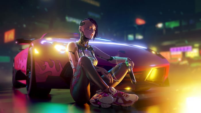 Cyberpunk girl with a sci-fi car in 4K