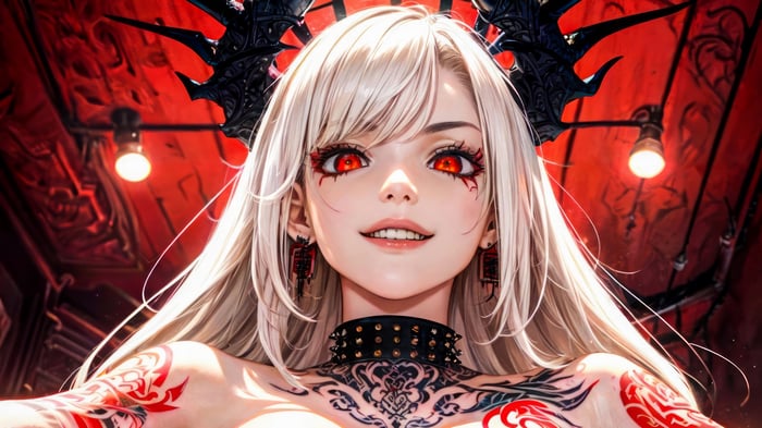 Anime Girl with Devil Horns and Red Eyes 4K