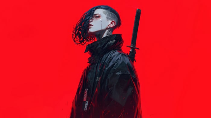 Anime Guy with Katana, Cyberpunk Sci-Fi 4K