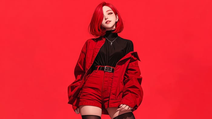 Anime girl with red hair and outfit in 4K