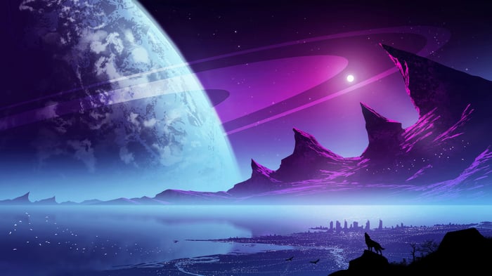 Alien Planet with Rings and City