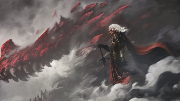 Fantasy Knight with Red Dragon 4K