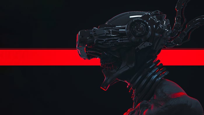 Cyberpunk Soldier with Red Stripe Background 4K
