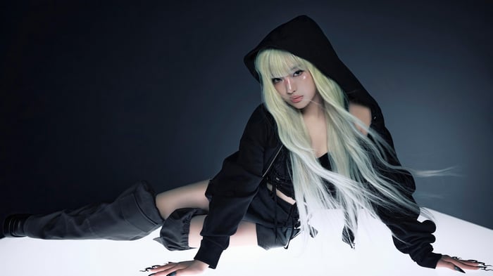 Ningning from Aespa in a black hoodie