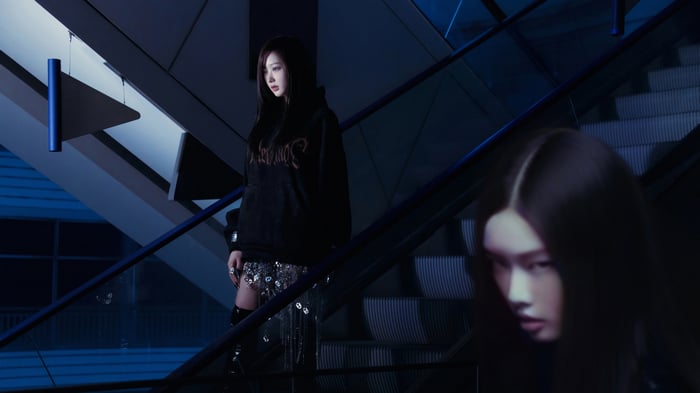 Giselle and Ningning from Aespa in a futuristic setting
