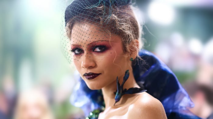 Zendaya in dramatic makeup and veil