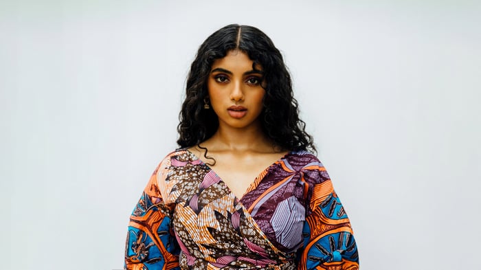 Avantika Vandanapu in a colorful patterned dress