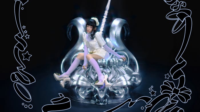 Leeseo from IVE sits on a throne in Accendio 4K