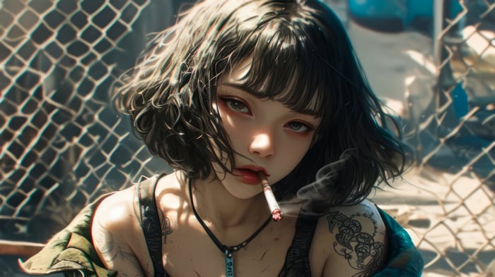 Anime Girl Smoking with Short Hair in 4K