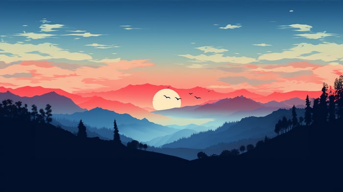 Minimalist Sunrise Over Mountains Digital Art 4K