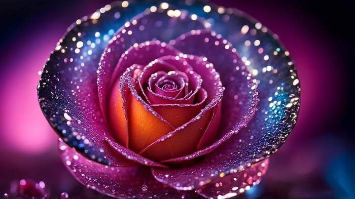 Crystalized Rose with Glittering Dewdrops 4K