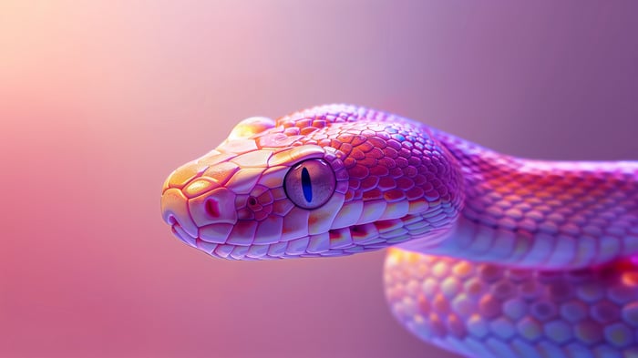 Close-up of a colorful snake's head