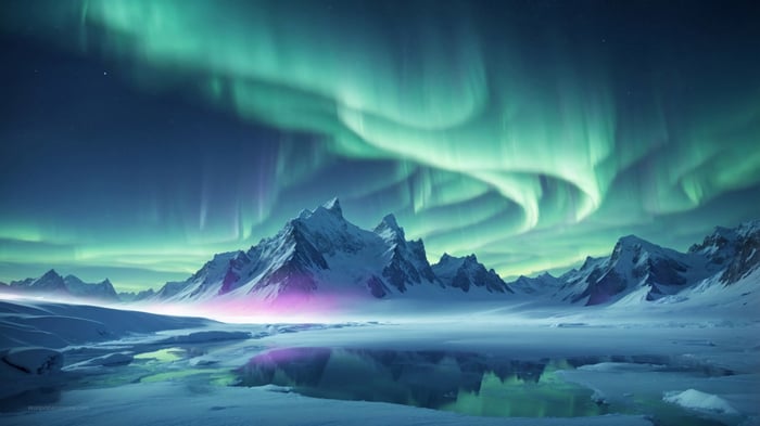 Aurora Borealis over Snowy Mountains 4K