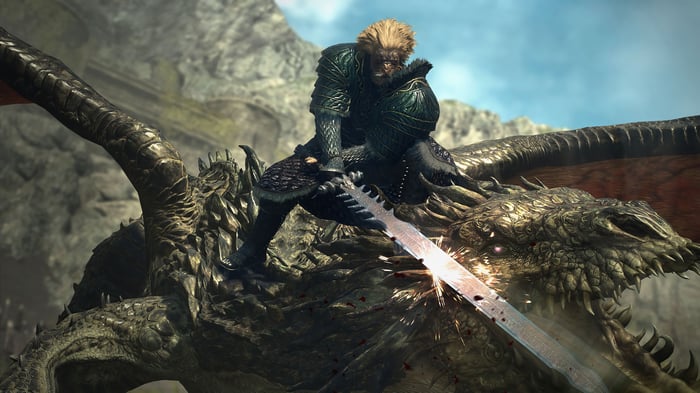 Lion-like warrior riding a dragon