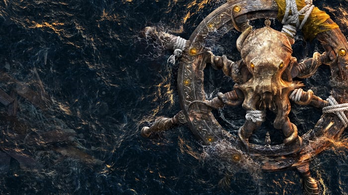 Kraken and Ship's Wheel in the Ocean 4K