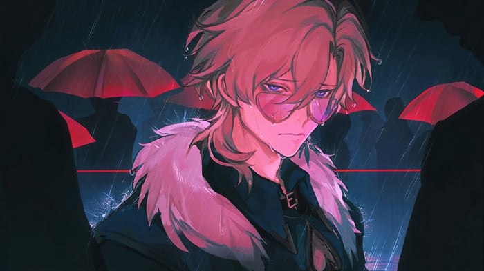 Aventurine from Honkai: Star Rail in the Rain