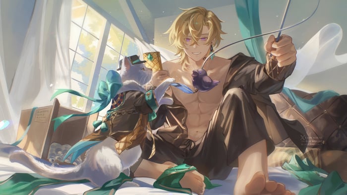 Aventurine and a cat in Honkai: Star Rail 4K