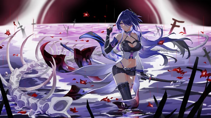 Acheron from Honkai: Star Rail in a desolate landscape