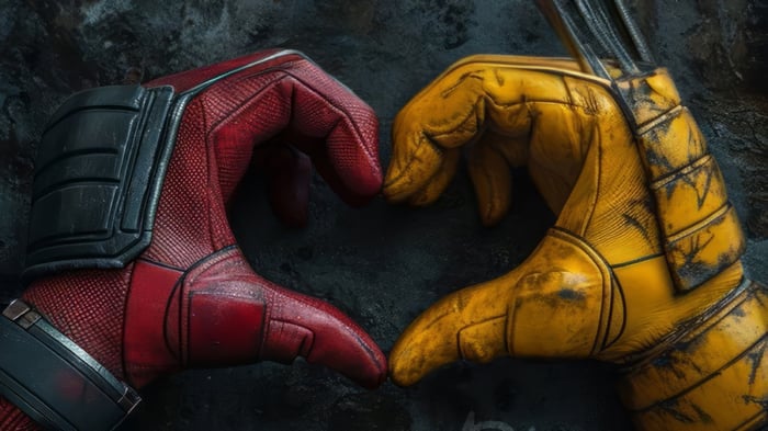 Deadpool & Wolverine forming a heart shape