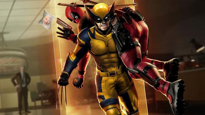 Deadpool carrying Wolverine, 4K
