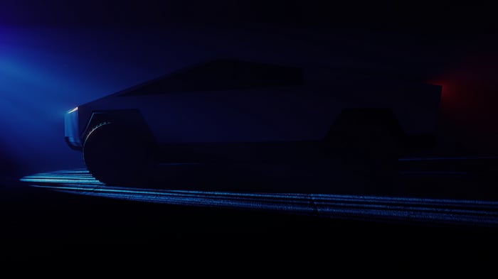 Tesla Cybertruck in dark lighting