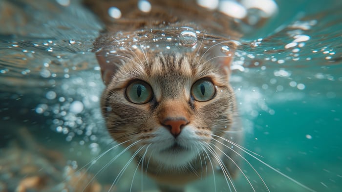 Cat Swimming Underwater 4K