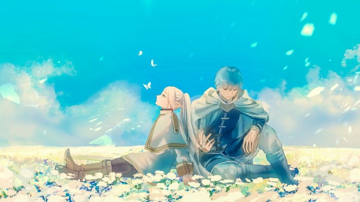 Frieren and Himmel in a field of flowers