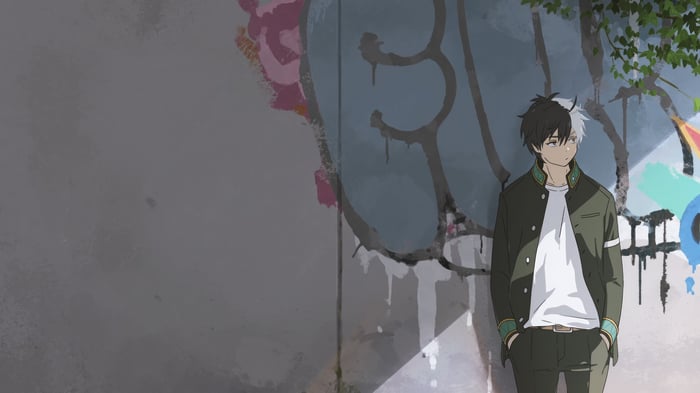 Haruka Sakura in front of graffiti wall