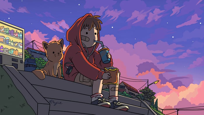 Anime Boy and Dog Chill by Vending Machine