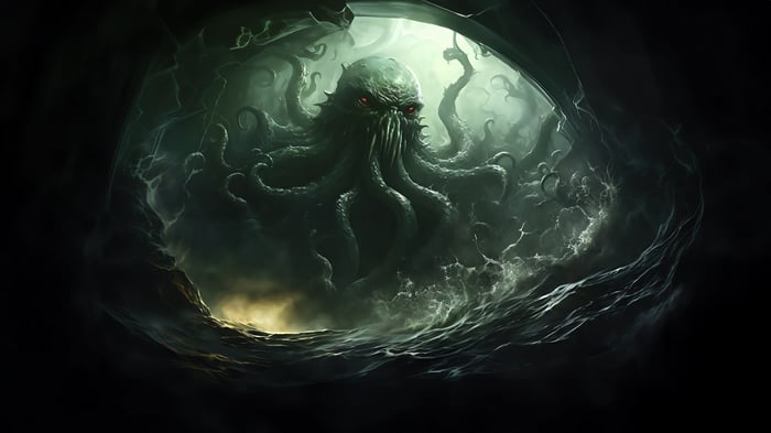 Cthulhu emerging from dark waters in 4K