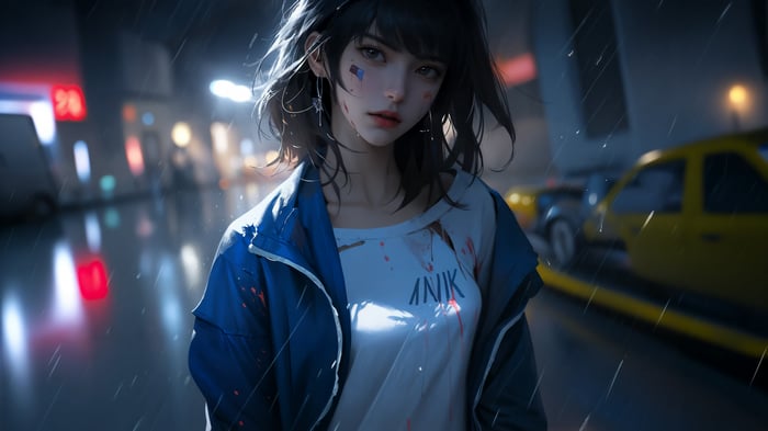 Anime Girl in the Rain 4K