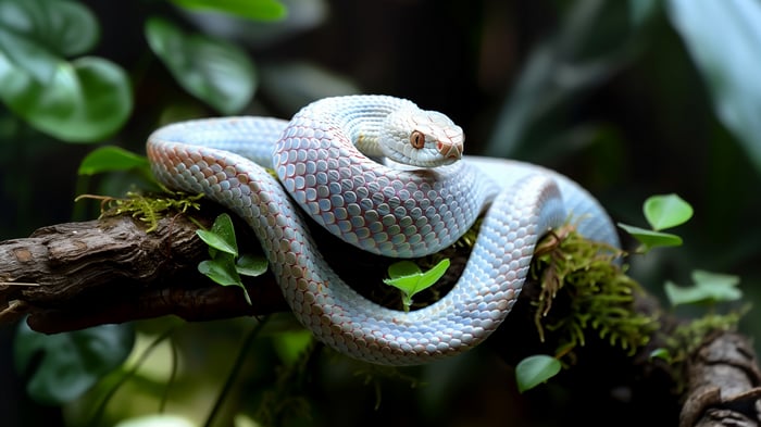 Albino Snake coiled on a branch
