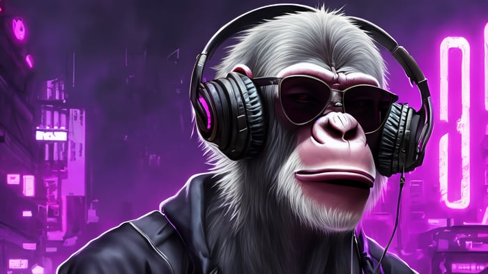DJ Monkey with Headphones and Sunglasses in Neon City 4K