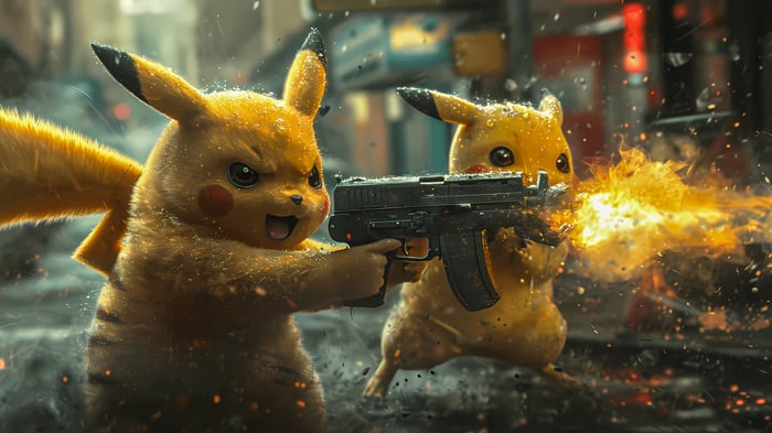 Pikachu and Pokemon with Guns in 4K