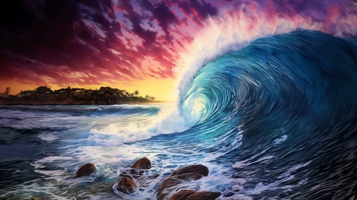 Ocean Waves at Sunset Digital Art 4K