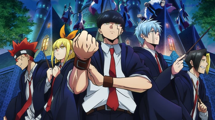 Mashle: Magic and Muscle characters in front of a castle