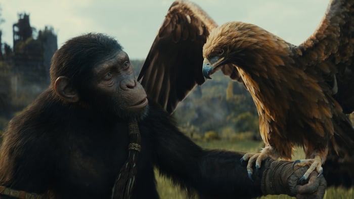Noa and Falcon in Kingdom of the Planet of the Apes 4K