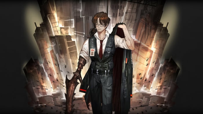 Limbus Company character with sword and case