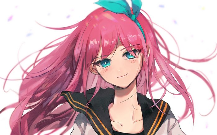 Aubrey from Omori with Pink Hair and Blue Eyes