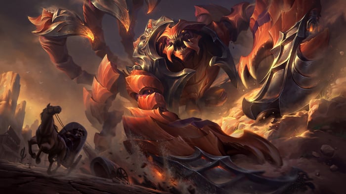 Skarner from League of Legends in a desert landscape