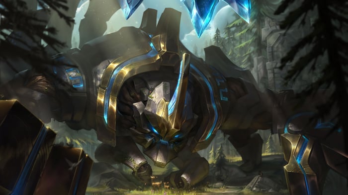 Skarner from League of Legends in a forest